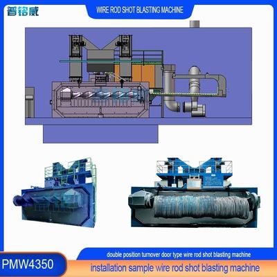 Υψηλής καθαρότητας διπλής θέσης Τύπος πόρτας κυματισμού Wire Rod Coil Shot Blast Machine PMW4350