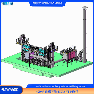 30kw/Set Δύναμη κεφαλής τροφοδότησης Pmw 5500 Wire Rod Shot Blasting Machine 8 τροχούς εκρήξεως