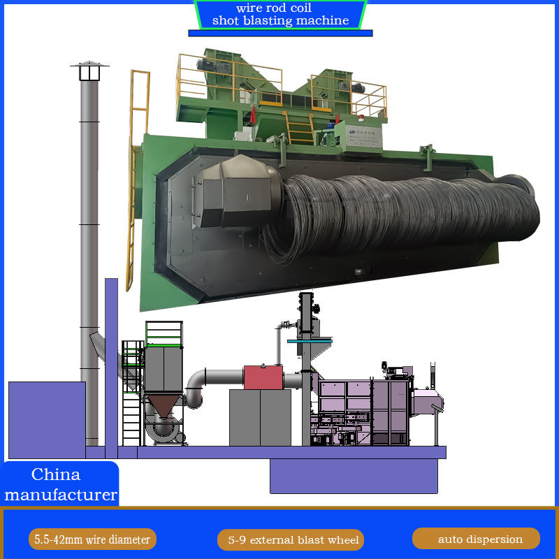 Απώλεια καλωδίου 0,2-0,3% Μία πόρτα Δύο βίδες Mandrel Operation Rod Coil Shot Blasting Machine