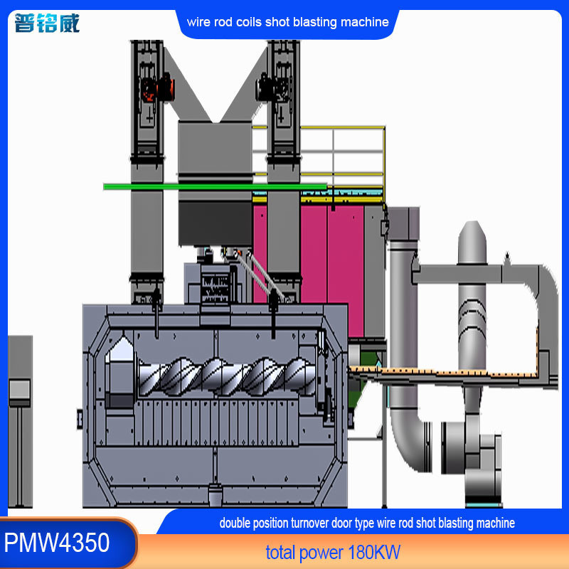 Δύναμη κεφαλής τροφοδότησης 30kw/set Wire Rod Shot Blasting Machine για την αποκόλληση της επιφάνειας του σύρματος