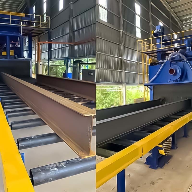 Χάλυβα κίτρινο και μπλε I-Beam εξοπλισμός καθαρισμού κυλίνδρων μεταφορέα πυροβολισμού μηχανή