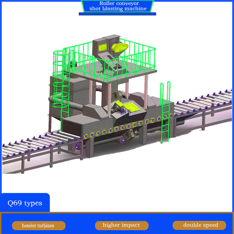 Ενίσχυρη κεφαλή έλξης 4 * 11kw Roller Conveyor Shot Blasting Machine για χάλυβα προφίλ